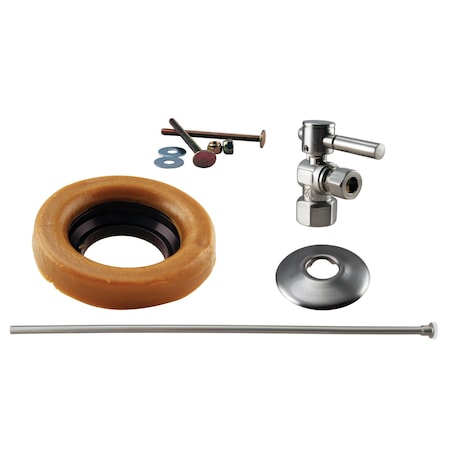 Westbrass Toilet Kit W/ 1/4-Turn 1/2 in IPS Stop and Wax Ring, Lever Handle in Satin Nickel D1615TBL-07